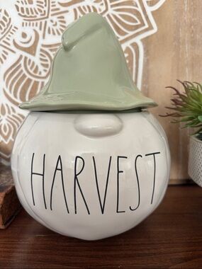 RAE DUNN Harvest Gnome Ceramic Canister with Lid 3-Wick Candle Harvest Spice